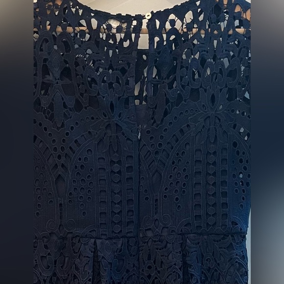 Anthropologie Eri + Eli Navy Eyelet Lace Dress Short Sleeve A-Line Size Med - Picture 6 of 12